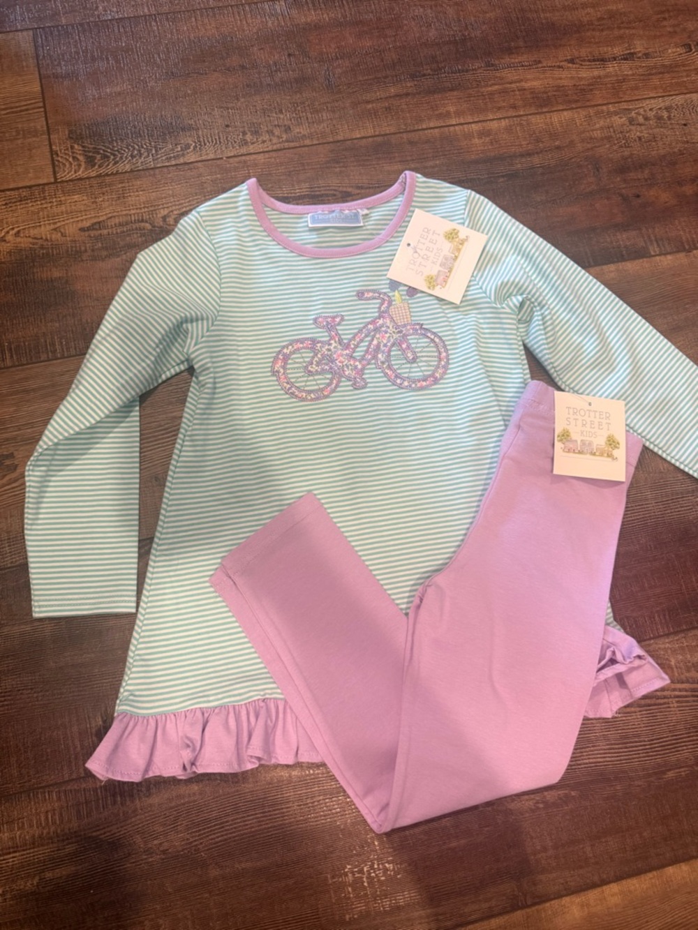 Girls' Mint Stripe & Lavender Bike Pant Set
